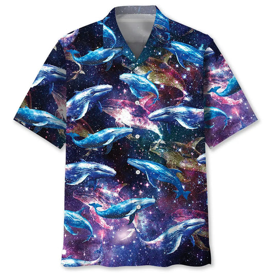 Galaxy Whale Hawaiian Shirt For Summer Vacation, Beach Travel, And Casual Wear