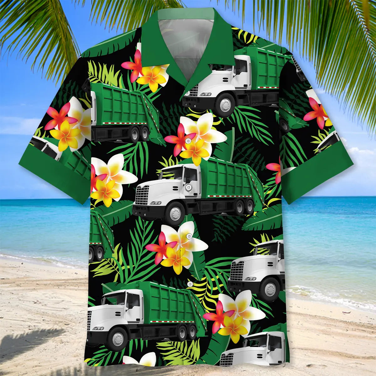 Garbage Truck Tropical Hawaiian Shirt For Summer Road Trip And Relaxed Resort Style