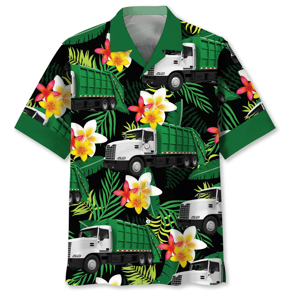 Garbage Truck Tropical Hawaiian Shirt For Tropical Holiday, Island Adventure, And Casual Wear