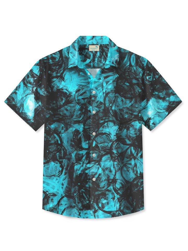 Dark Summer Geometric Blue Vacation Hawaiian Shirt For Summer Vacation, Beach Travel, And Casual Wear