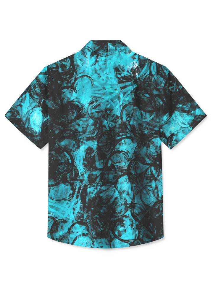 Dark Summer Geometric Blue Vacation Hawaiian Shirt For Summer Vacation, Beach Travel, And Casual Wear