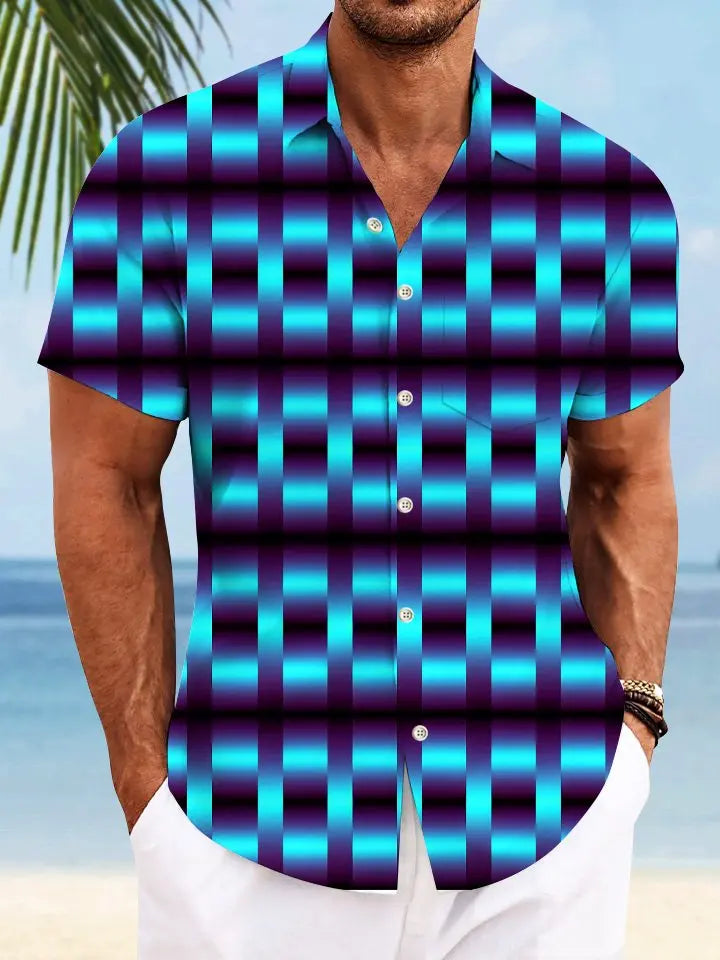 Geometric Fluorescent 3D Men's Buttons Buttons Casual Hawaiian Shirt