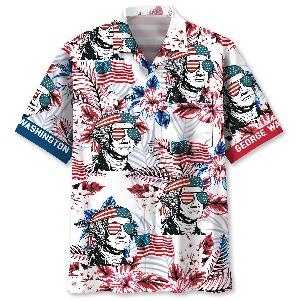American Founding Father Heritage Pocket Hawaiian Shirt For Summer Vacation, Beach Travel, And Casual Wear