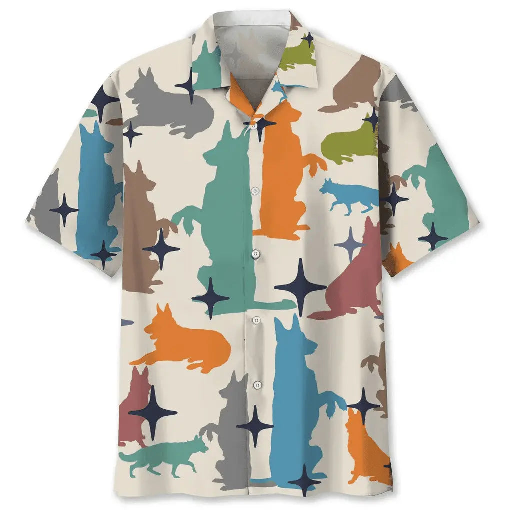 Colorful German Shepherd Hawaiian Shirt For Summer Vacation, Beach Travel, And Casual Wear