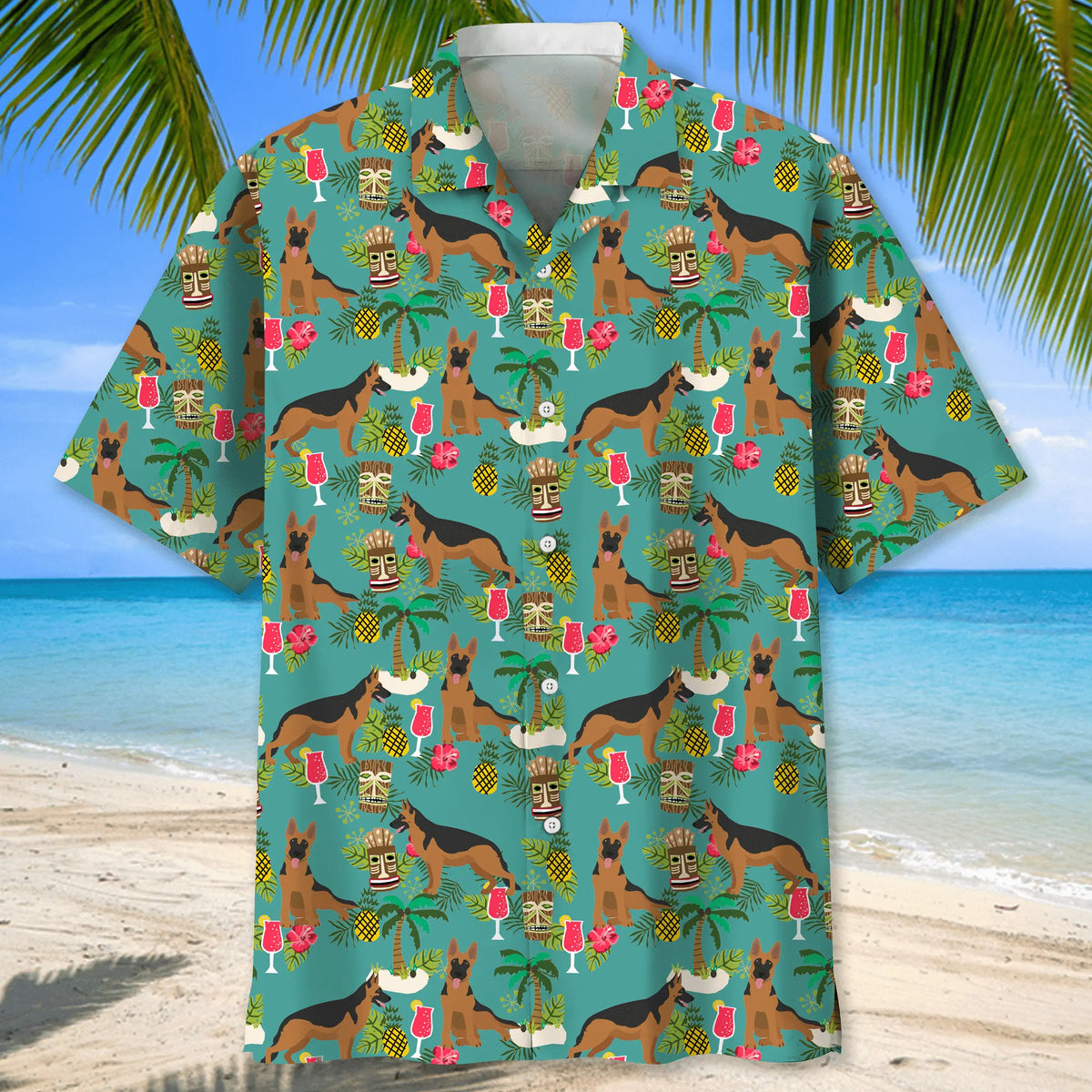 German Shepherd Beach Hawaiian Shirt For Island Getaways, Outdoor Gatherings, And Comfortable Summer Wear