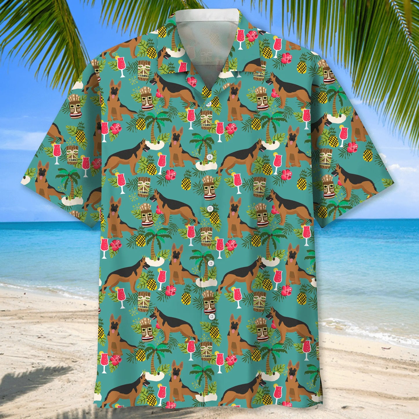 German Shepherd Beach Hawaiian Shirt For Island Getaways, Outdoor Gatherings, And Comfortable Summer Wear