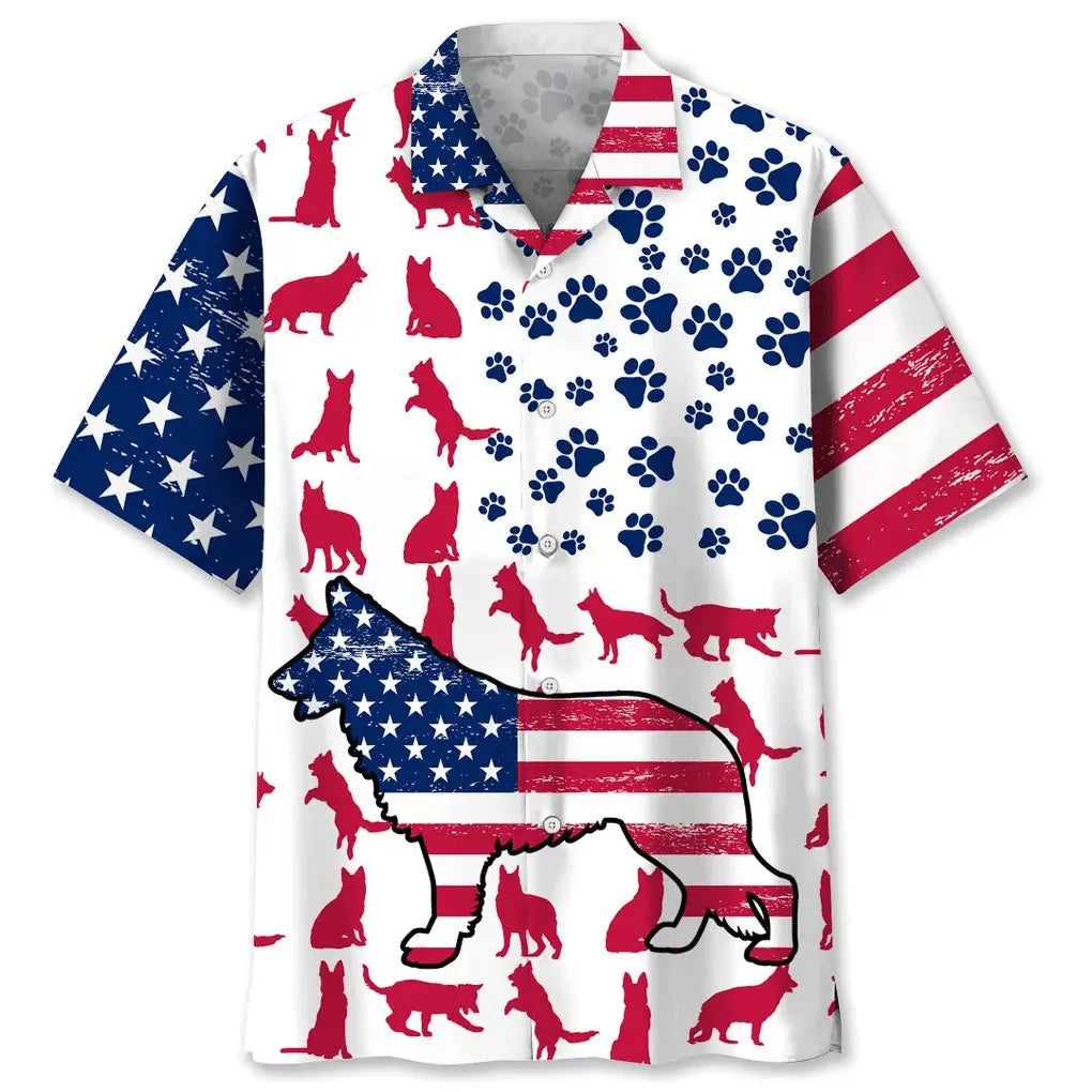 American German Shepherd Flag Hawaiian Shirt For Summer Celebrations, Resort Days, And Relaxed Everyday Wear