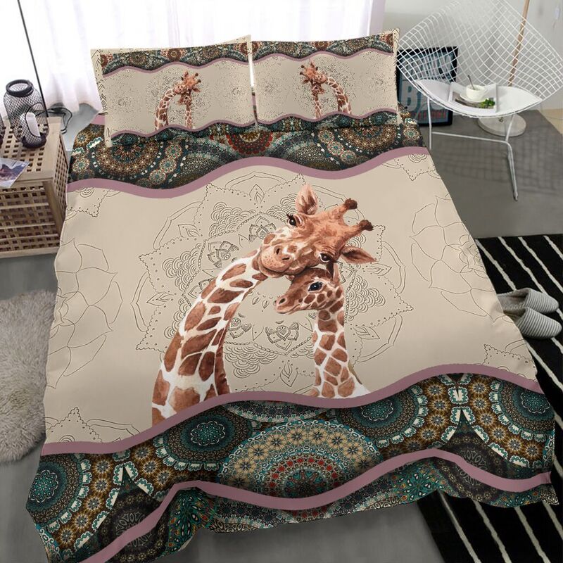 Giraffe Family Mandala Bedding Cover For Cozy Bedroom Decor