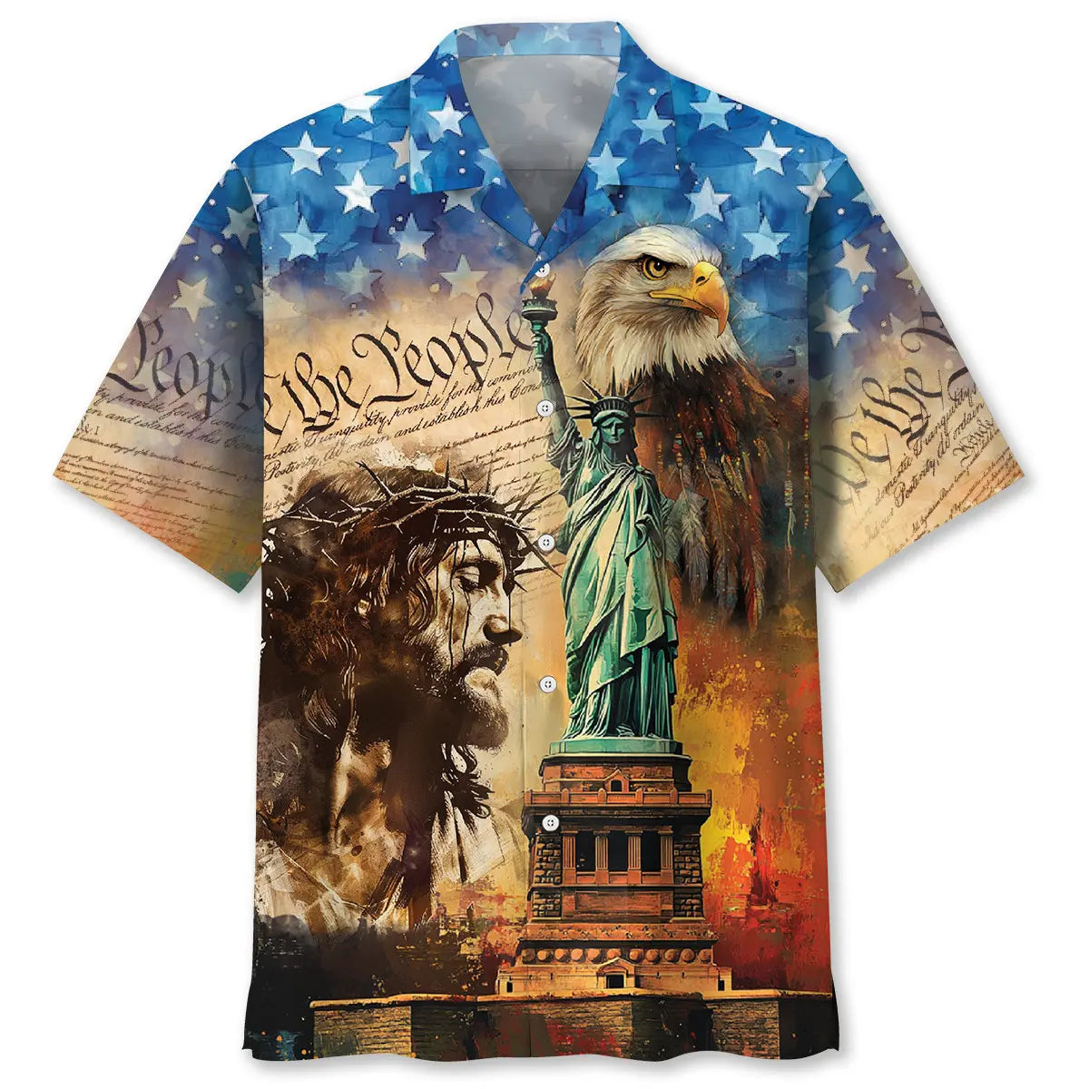 Patriotic Faith Eagle Hawaiian Shirt For Summer Vacation, Beach Travel, And Casual Wear