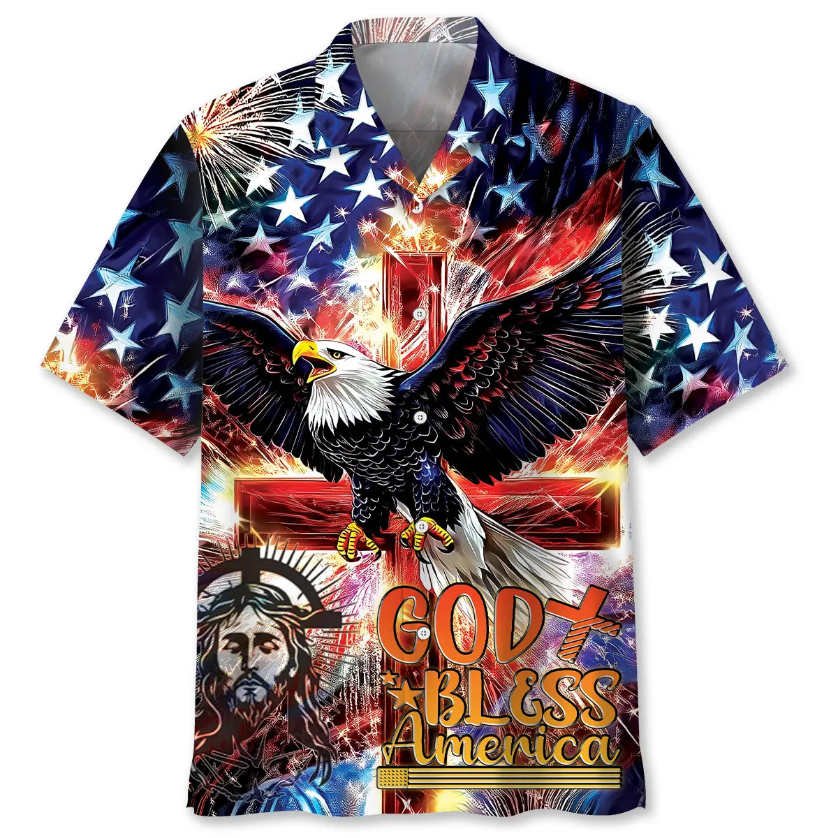Patriotic Faith Hawaiian Shirt For Patriotic Events, Summer Travel, And Casual Outdoor Wear