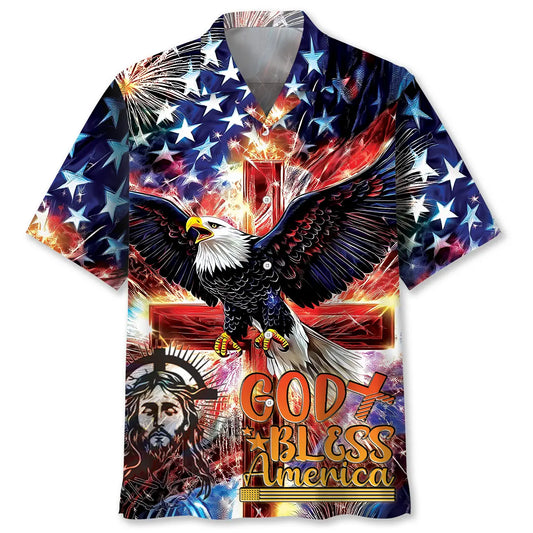 Patriotic Faith Hawaiian Shirt For Patriotic Events, Summer Travel, And Casual Outdoor Wear