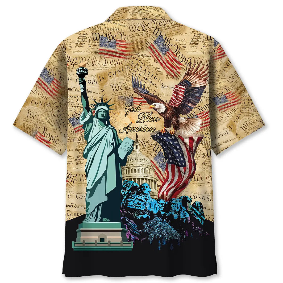 Patriotic Vintage Faith Parchment Hawaiian Shirt For Island Vacations, Resort Wear, And Relaxed Seasonal Style