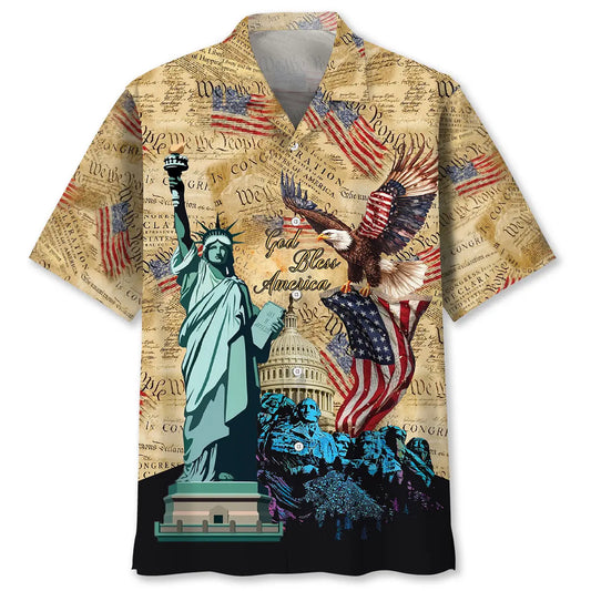 Patriotic Vintage Faith Parchment Hawaiian Shirt For Island Vacations, Resort Wear, And Relaxed Seasonal Style
