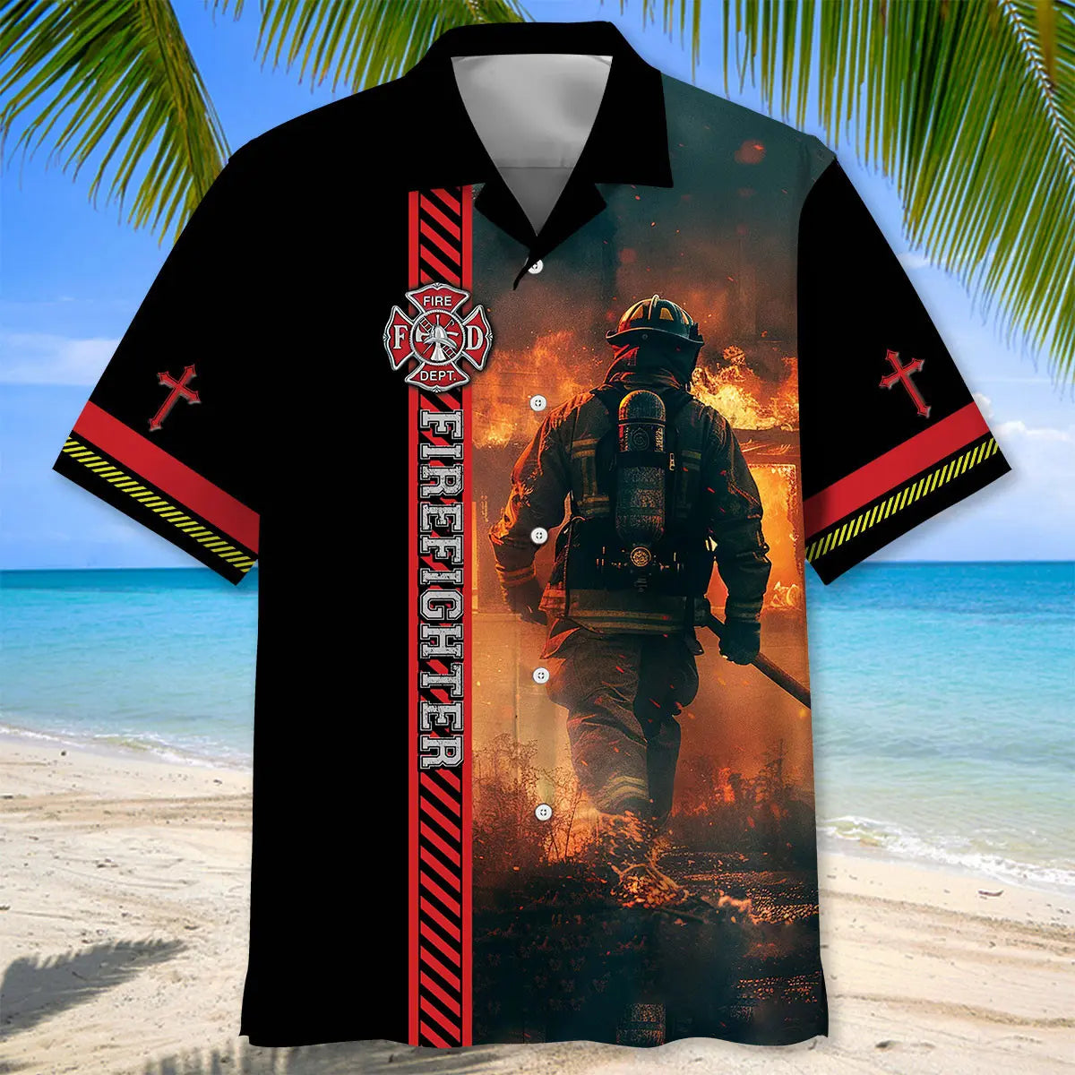God Bless Firefighter Hawaiian Shirt For Weekend Escape, Beachside Event, And Coastal Casual Wear