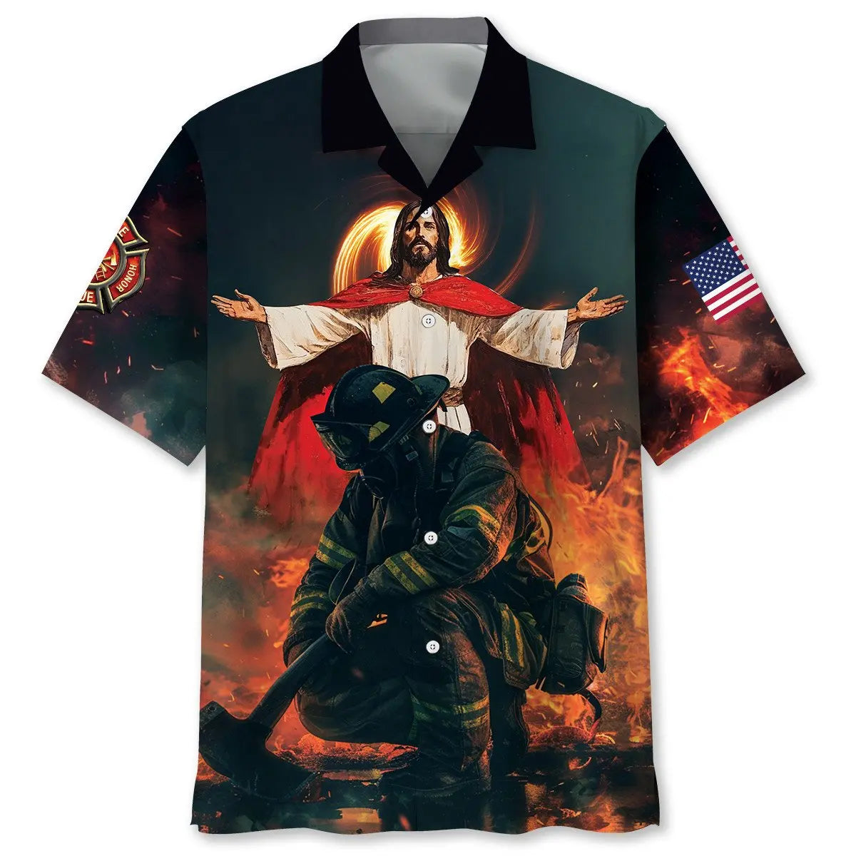 Hawaiian Shirt / Adults / S God Bless Firefighters Hawaiian Shirt