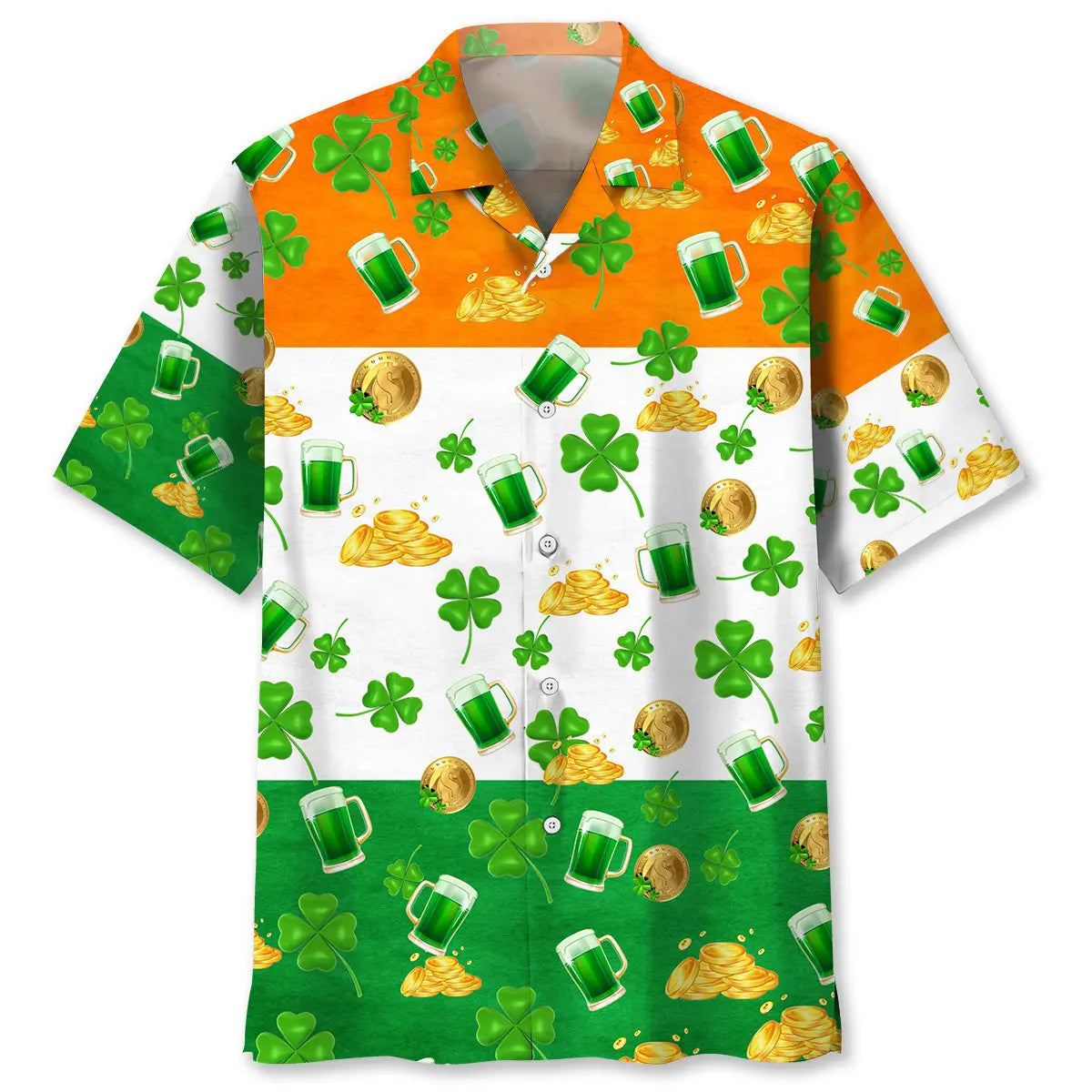 Gold Beer Irish Saint Patrick's Day Hawaiian Shirt For Christmas Gatherings, Resort Trips, And Cheerful Seasonal Style