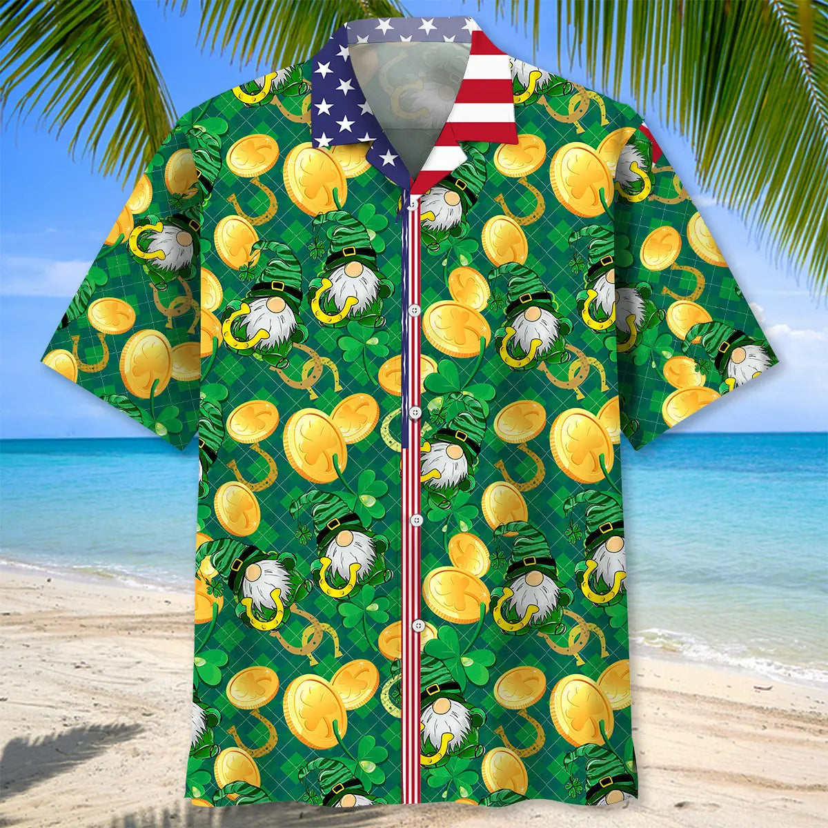 Gold Lucky Irish Saint Patrick's Day Hawaiian Shirt For Festive Events, Island Vacations, And Comfortable Casual Outfits