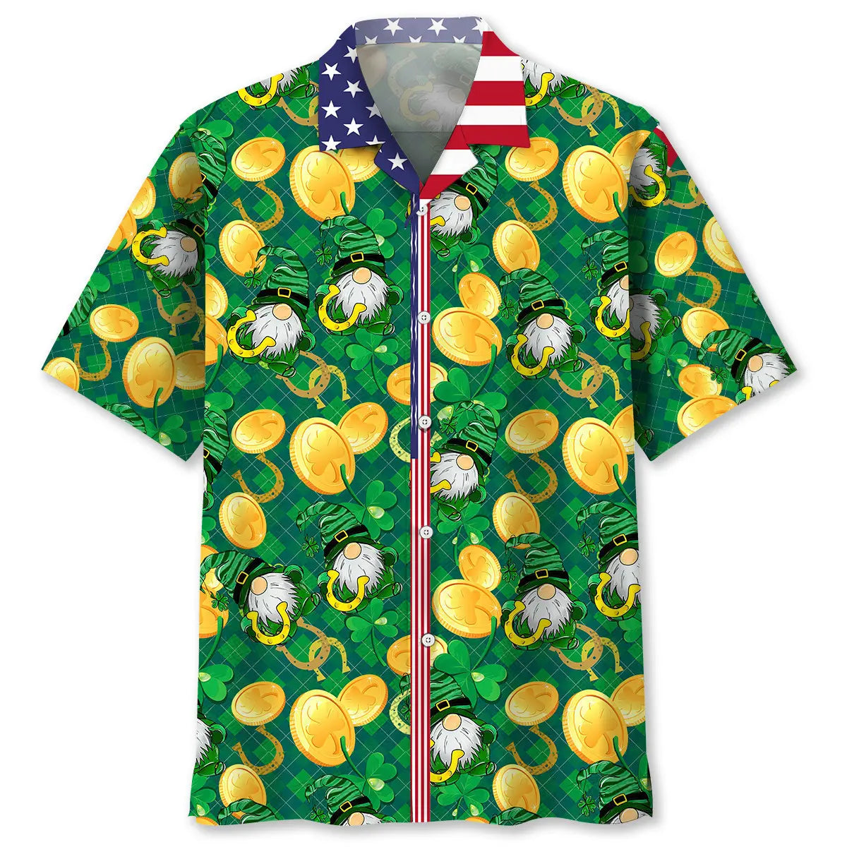 Gold Lucky Irish Saint Patrick's Day Hawaiian Shirt For Festive Events, Island Vacations, And Comfortable Casual Outfits