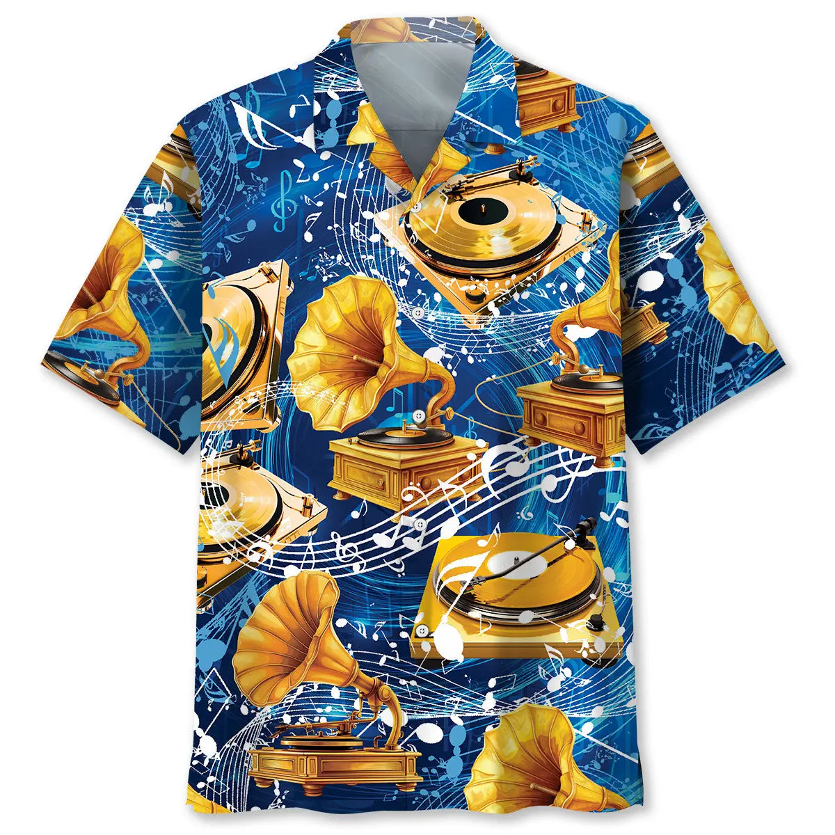 Gold Vinyl Record Hawaiian Shirt For Tropical Holidays, Outdoor Gatherings, And Everyday Comfort