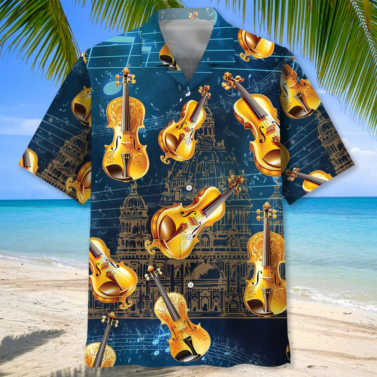 Golden Violin Hawaiian Shirt For Tropical Holidays, Outdoor Gatherings, And Everyday Comfort