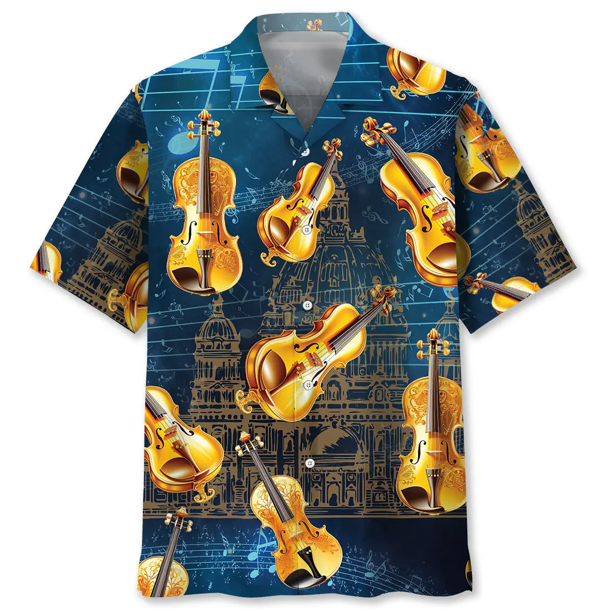 Golden Violin Hawaiian Shirt For Tropical Holidays, Outdoor Gatherings, And Everyday Comfort