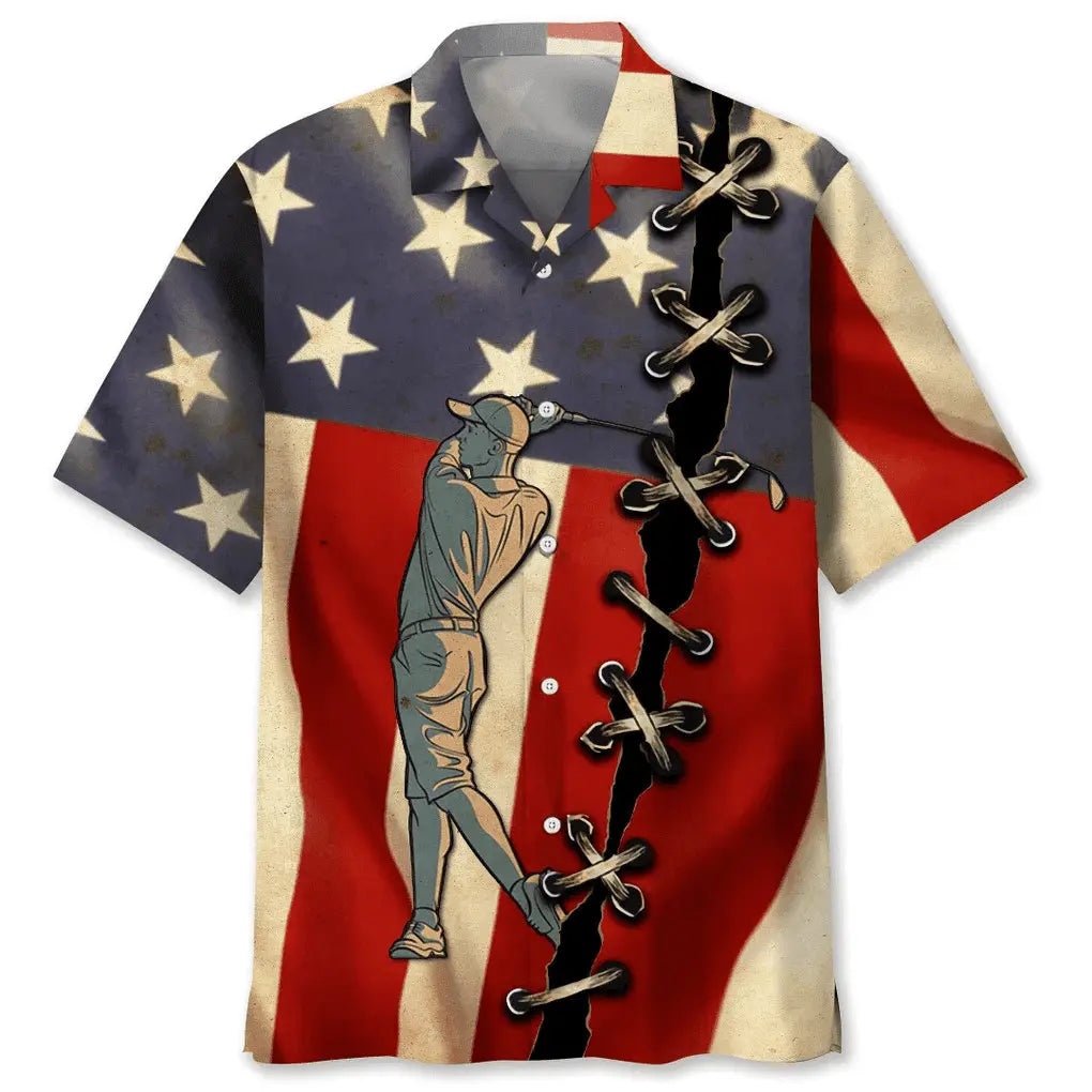 American Golf Flag Hawaiian Shirt For Heritage Inspired Events, Beach Travel, And Thoughtful Gifting