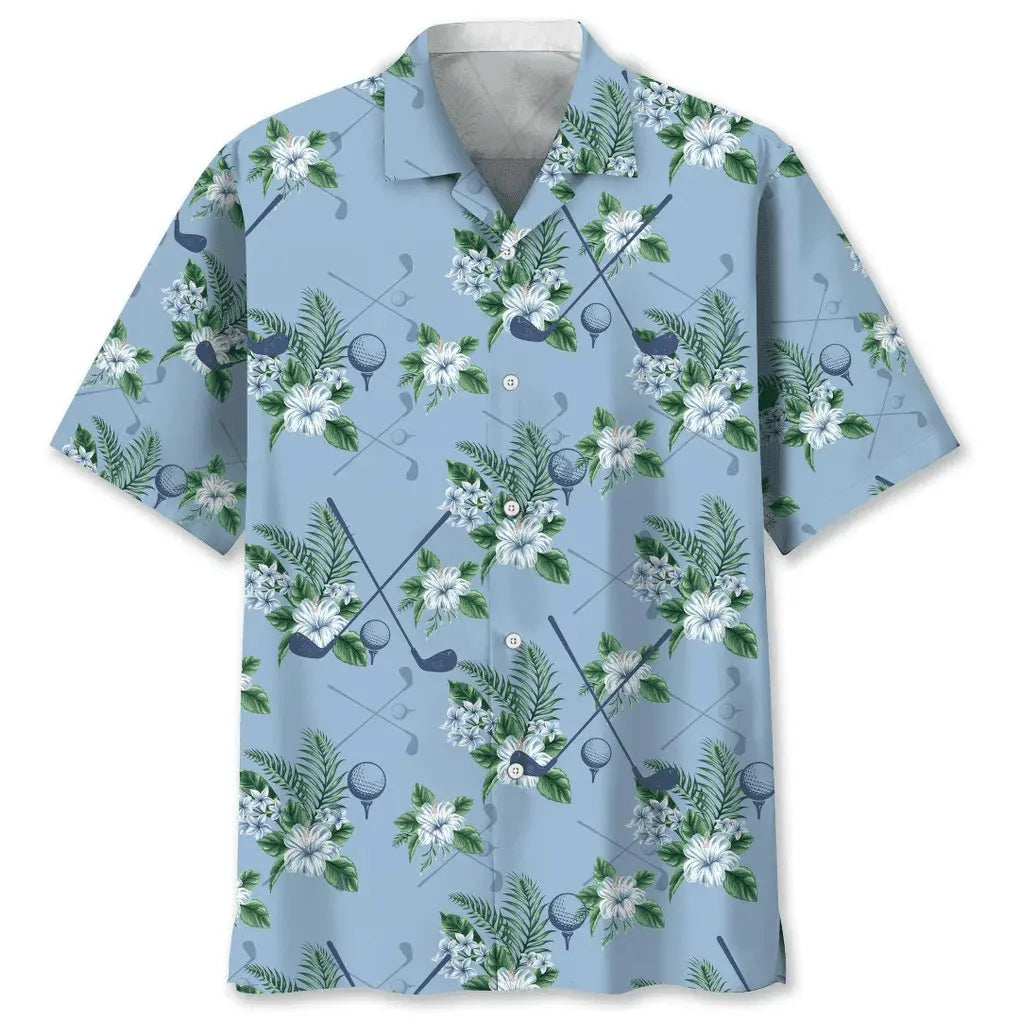 Tropical Golf Blue Hawaiian Shirt For Active Holidays, Resort Trips, And Warm Weather Gatherings