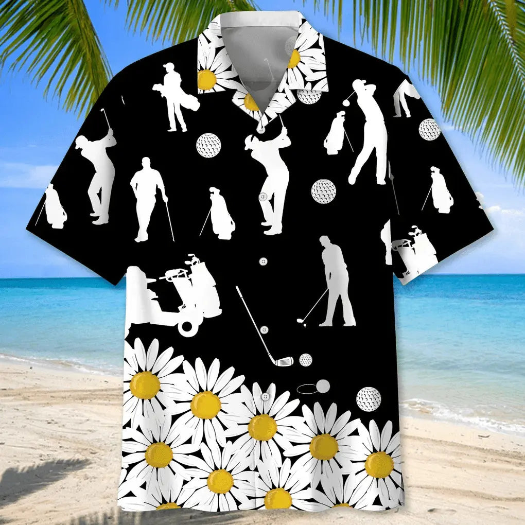 Floral Golf Daisy Hawaiian Shirt For Coastal Travel, Casual Events, And Comfortable Summer Wear