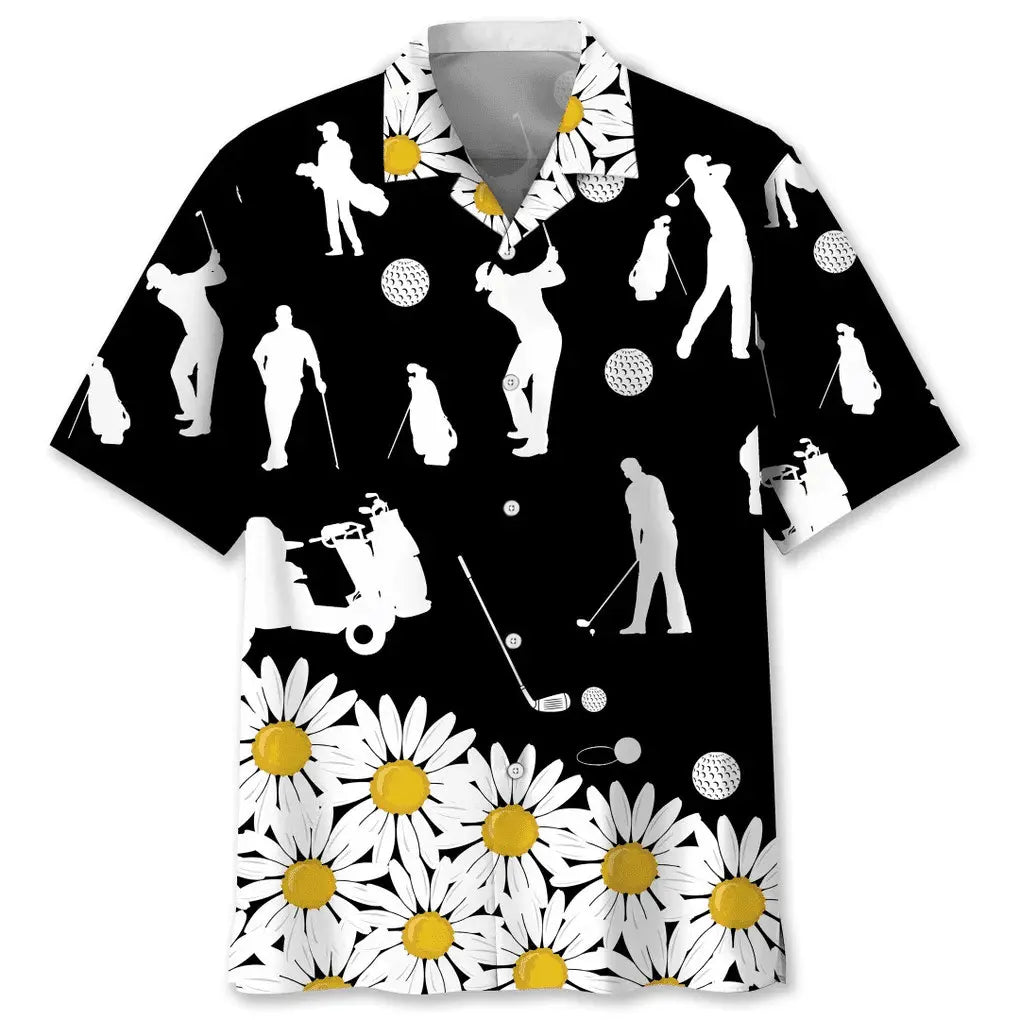 Floral Golf Daisy Hawaiian Shirt For Coastal Travel, Casual Events, And Comfortable Summer Wear