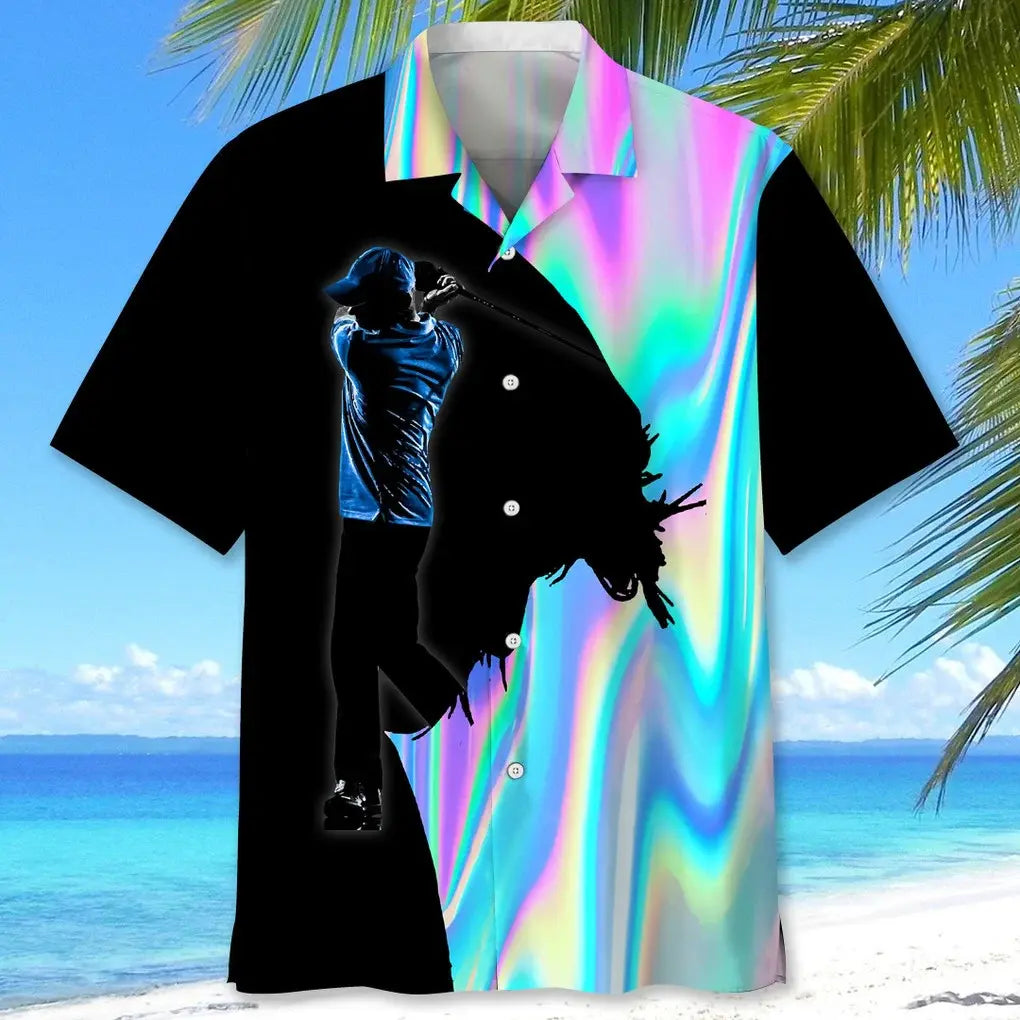 Golf Liquid Metal Hawaiian Shirt For Resort Trips, Coastal Parties, And Warm Weather Style