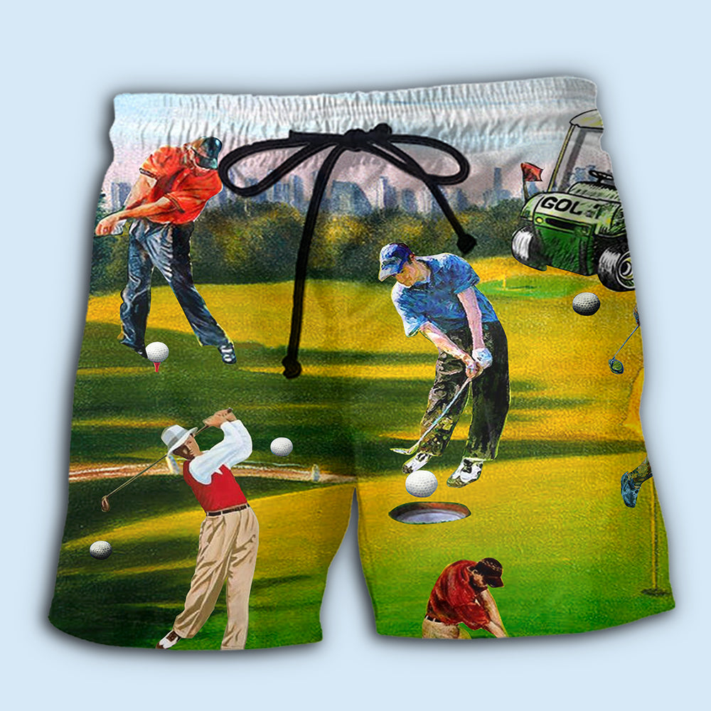Funny Golf Lover Lifestyle Beach Shorts Artwork Detail For Tropical Travel And Everyday Wear