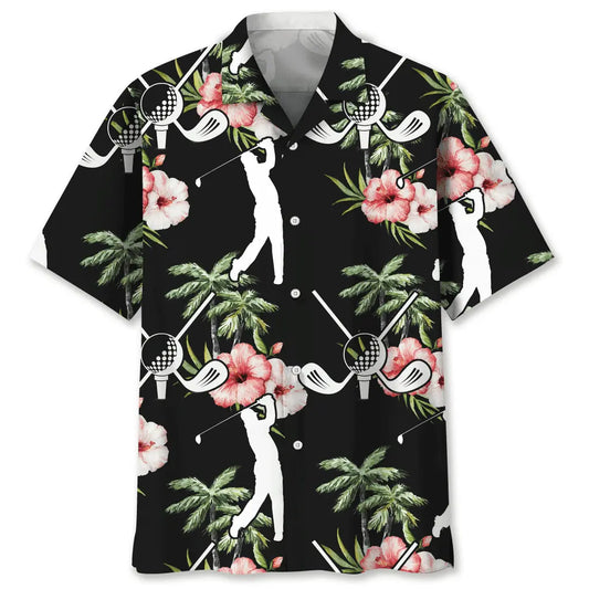 Floral Golf Nature Hawaiian Shirt For Resort Trips, Coastal Parties, And Warm Weather Style