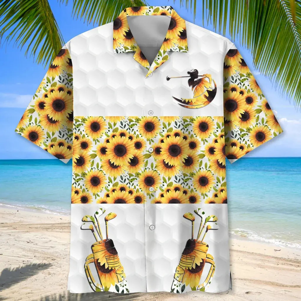 Golf Sunflower Hawaiian Shirt For Active Holidays, Resort Trips, And Warm Weather Gatherings