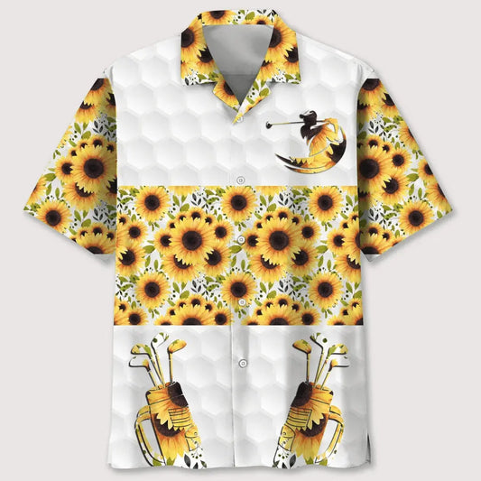 Golf Sunflower Hawaiian Shirt For Active Holidays, Resort Trips, And Warm Weather Gatherings