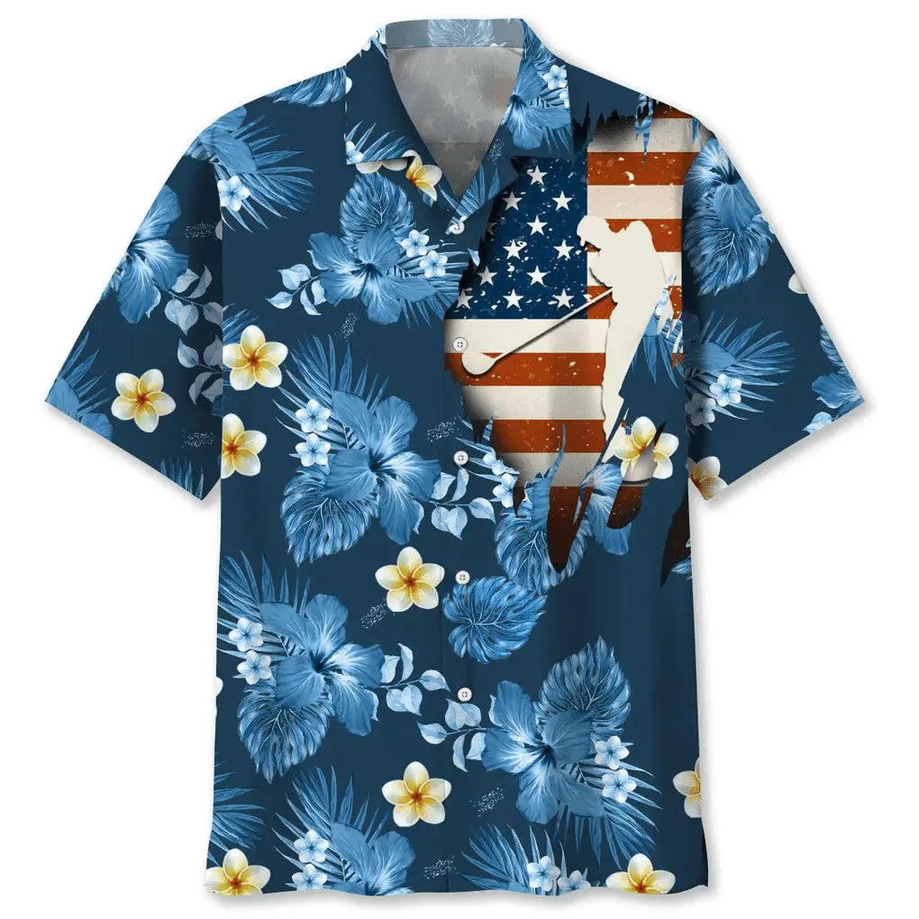 American Tropical Golf Blue Hawaiian Shirt For Heritage Inspired Events, Beach Travel, And Thoughtful Gifting
