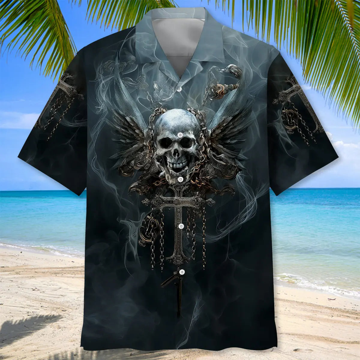 Gothic Creative Skull Hawaiian Shirt For Coastal Travel, Casual Events, And Comfortable Summer Wear