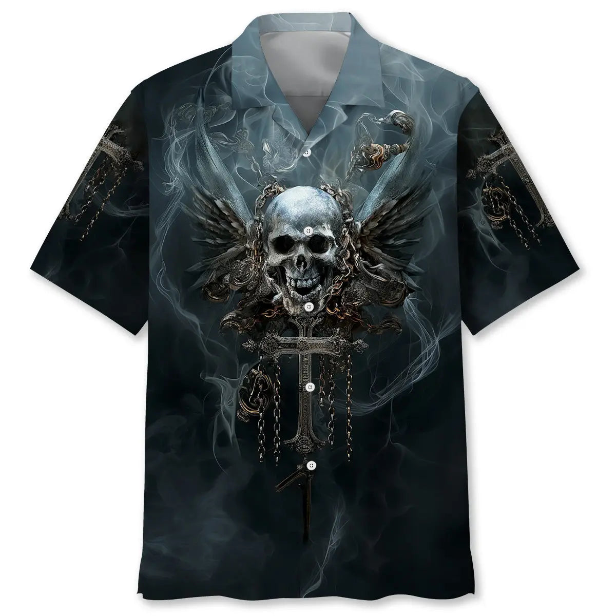 Gothic Creative Skull Hawaiian Shirt For Coastal Travel, Casual Events, And Comfortable Summer Wear
