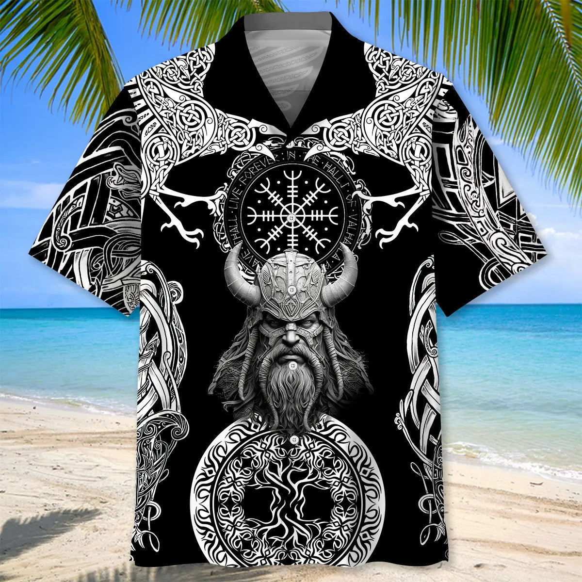 Gothic Viking Hawaiian Shirt For Summer Vacation, Beach Travel, And Casual Wear