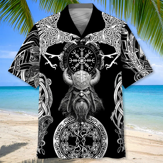 Gothic Viking Hawaiian Shirt For Summer Vacation, Beach Travel, And Casual Wear