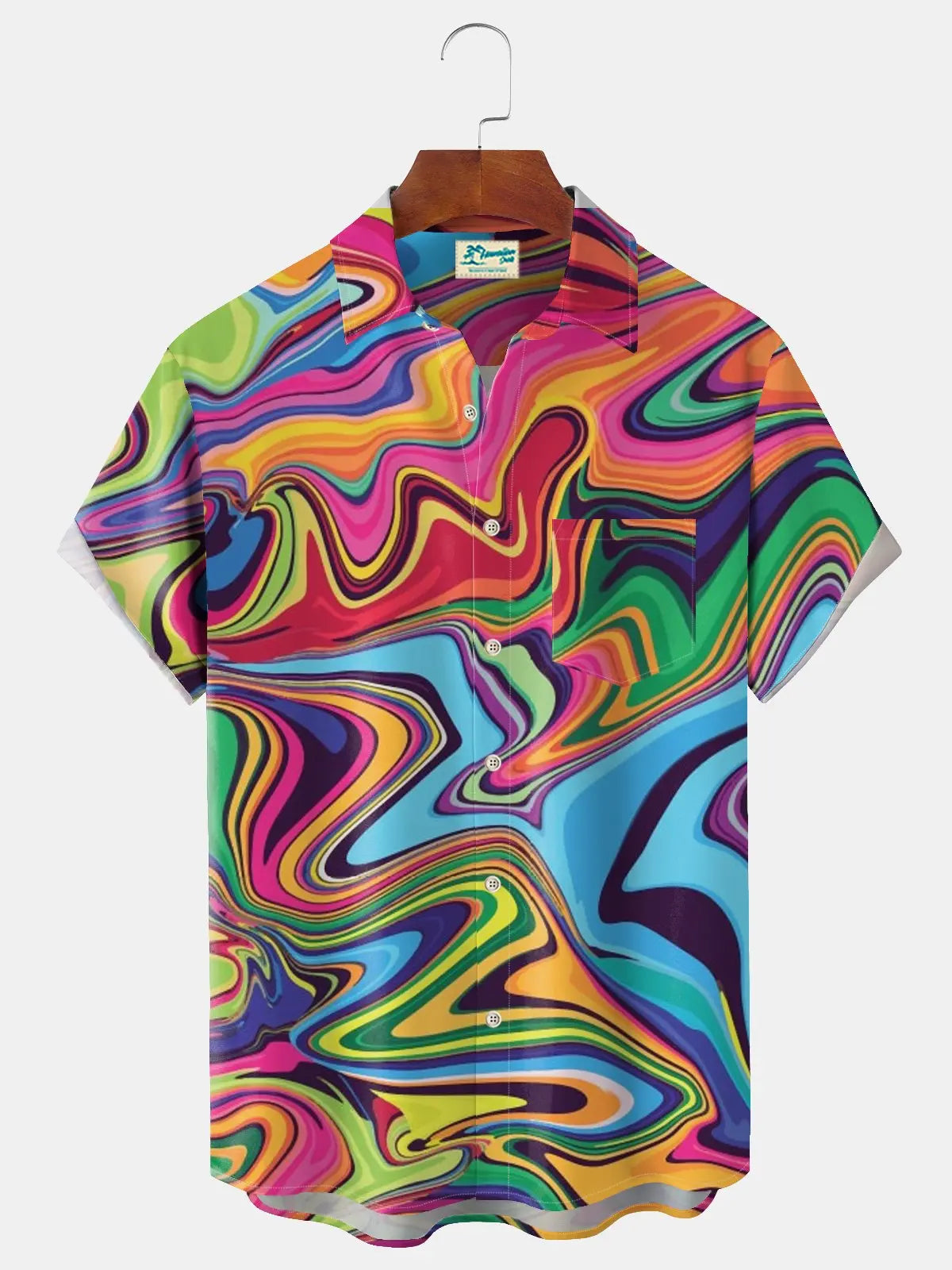 Psychedelic Creative Colorful Island Gradient Line Hawaiian Shirt For Summer Vacation, Beach Travel, And Casual Wear