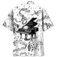 Grand Piano Black White Hawaiian Shirt For Coastal Travel, Casual Events, And Comfortable Summer Wear