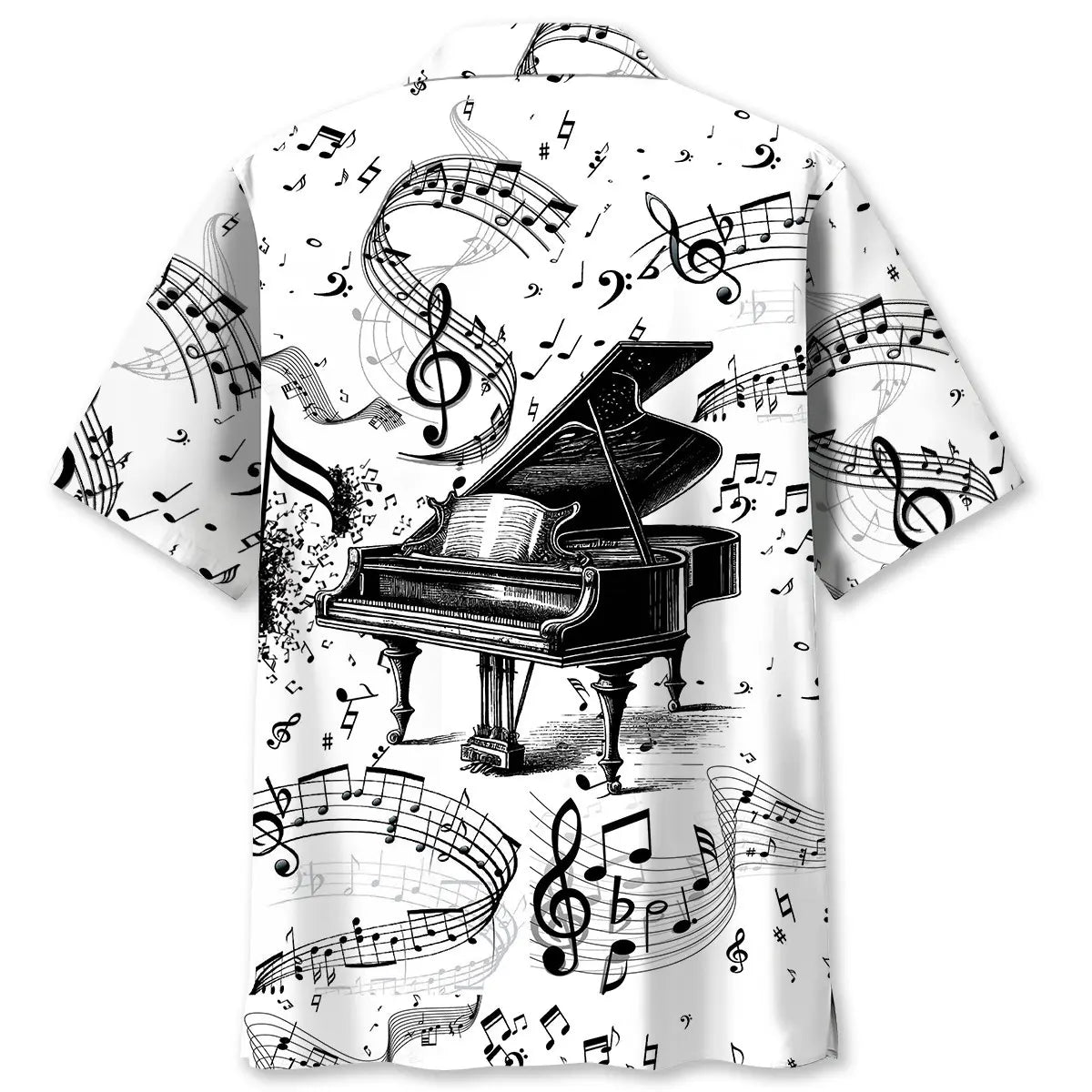 Grand Piano Black White Hawaiian Shirt For Coastal Travel, Casual Events, And Comfortable Summer Wear