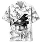 Grand Piano Black White Hawaiian Shirt For Coastal Travel, Casual Events, And Comfortable Summer Wear