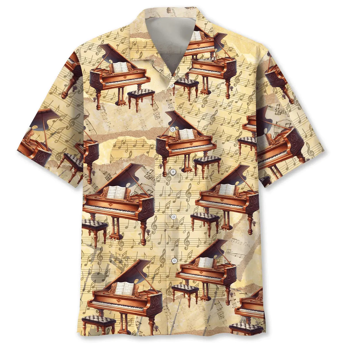 Grand Piano Music Sheet Hawaiian Shirt For Coastal Travel, Casual Events, And Comfortable Summer Wear