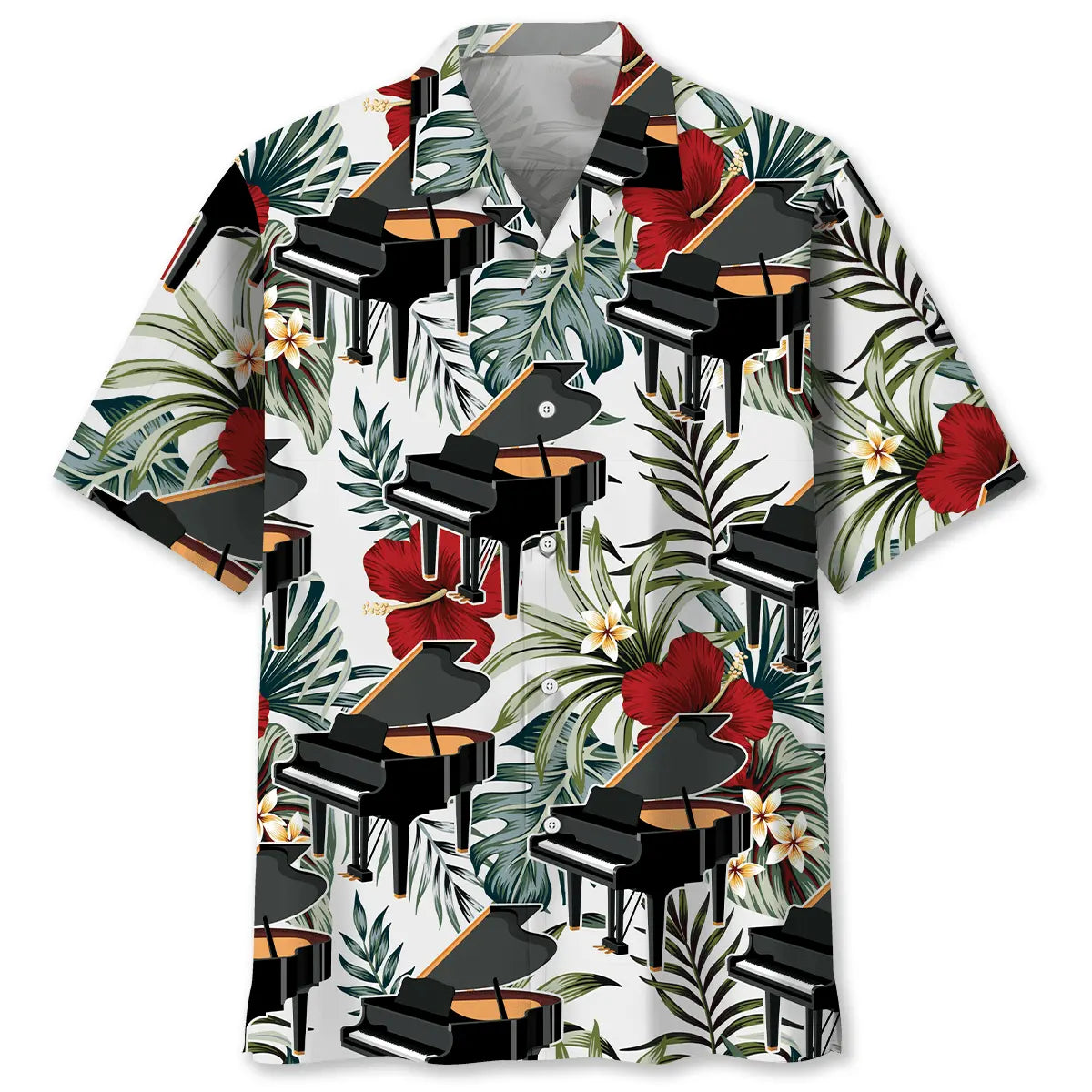 Tropical Grand Piano Hawaiian Shirt For Tropical Holidays, Resort Trips, And Relaxed Coastal Style