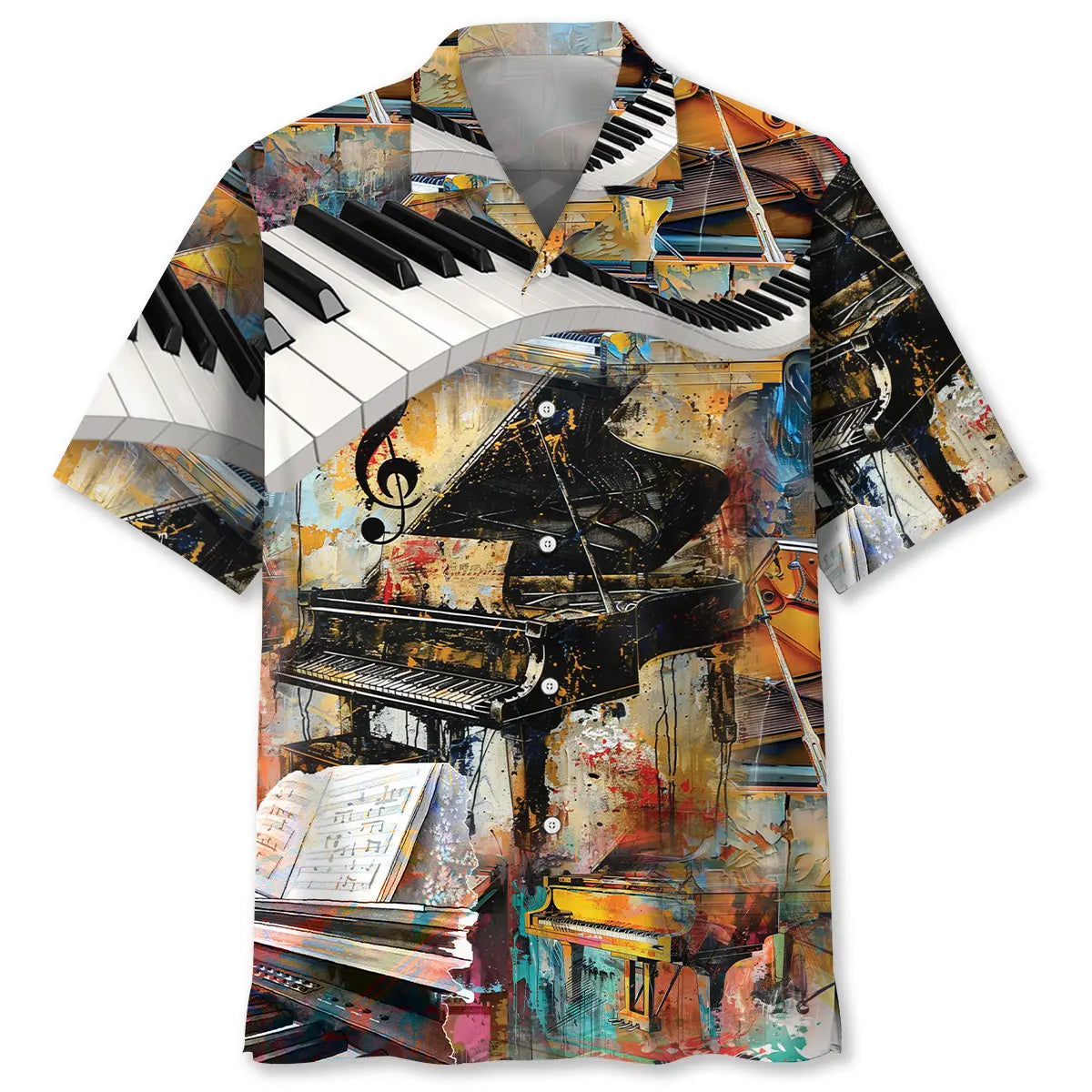 Vintage Creative Grand Piano Hawaiian Shirt For Coastal Travel, Casual Events, And Comfortable Summer Wear