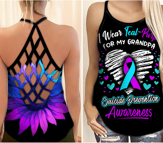 Teal Purple Grandfather Wellness Support Hollow Tank Top For Community Events And Positive Support