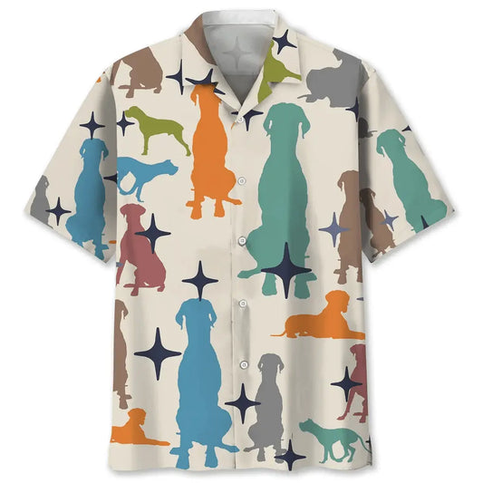 Colorful Great Dane Hawaiian Shirt For Summer Vacation, Beach Travel, And Casual Wear