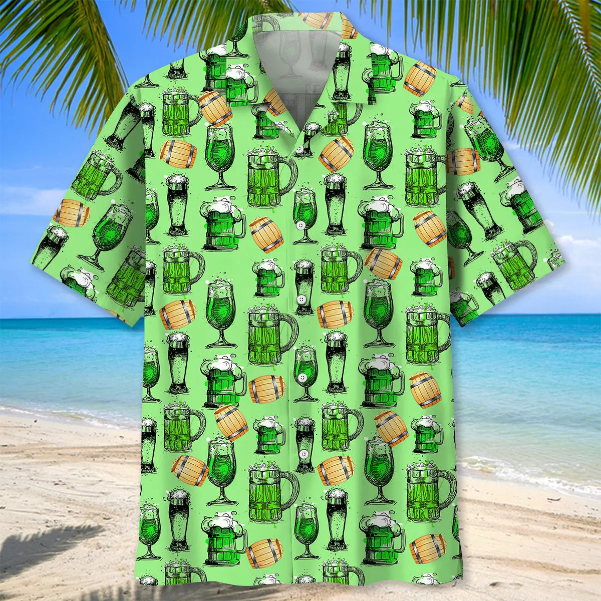 Green Beer Saint Patrick's Day Hawaiian Shirt For Winter Celebrations, Beach Travel, And Relaxed Holiday Wear