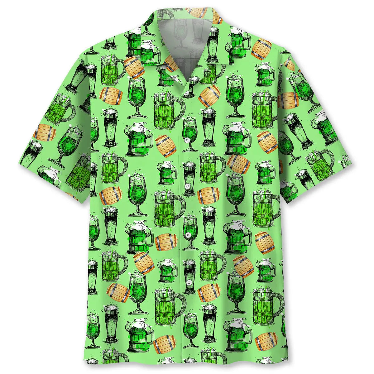 Green Beer Saint Patrick's Day Hawaiian Shirt For Winter Celebrations, Beach Travel, And Relaxed Holiday Wear
